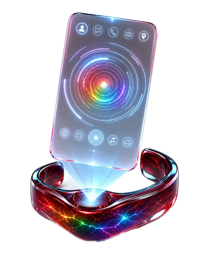 Ringo Band projecting a full phone interface above the wrist