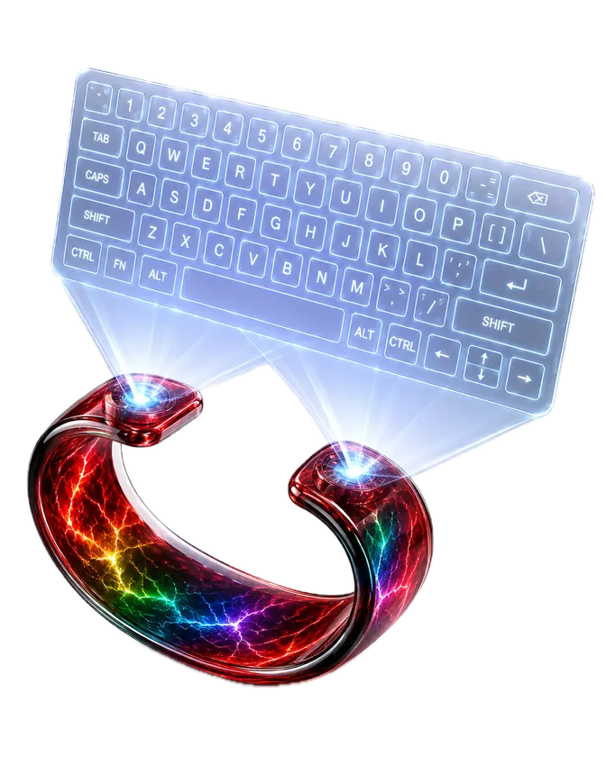 Ringo Band projecting a full-size holographic keyboard
