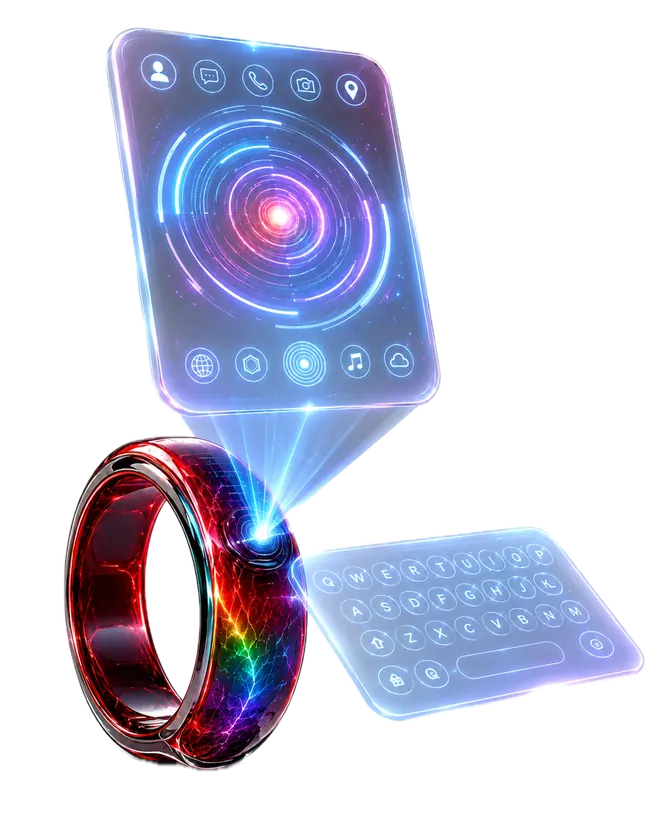 Ringo Band compact — projecting screen and keyboard at an angle